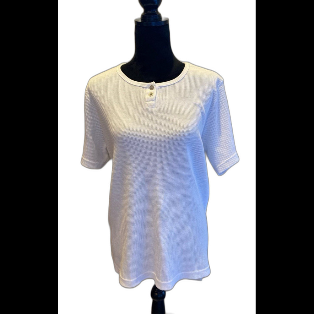 LA Blues Womens Top White Size 18-20 Shirt Stretches Henley  Fabric Short Sleeve